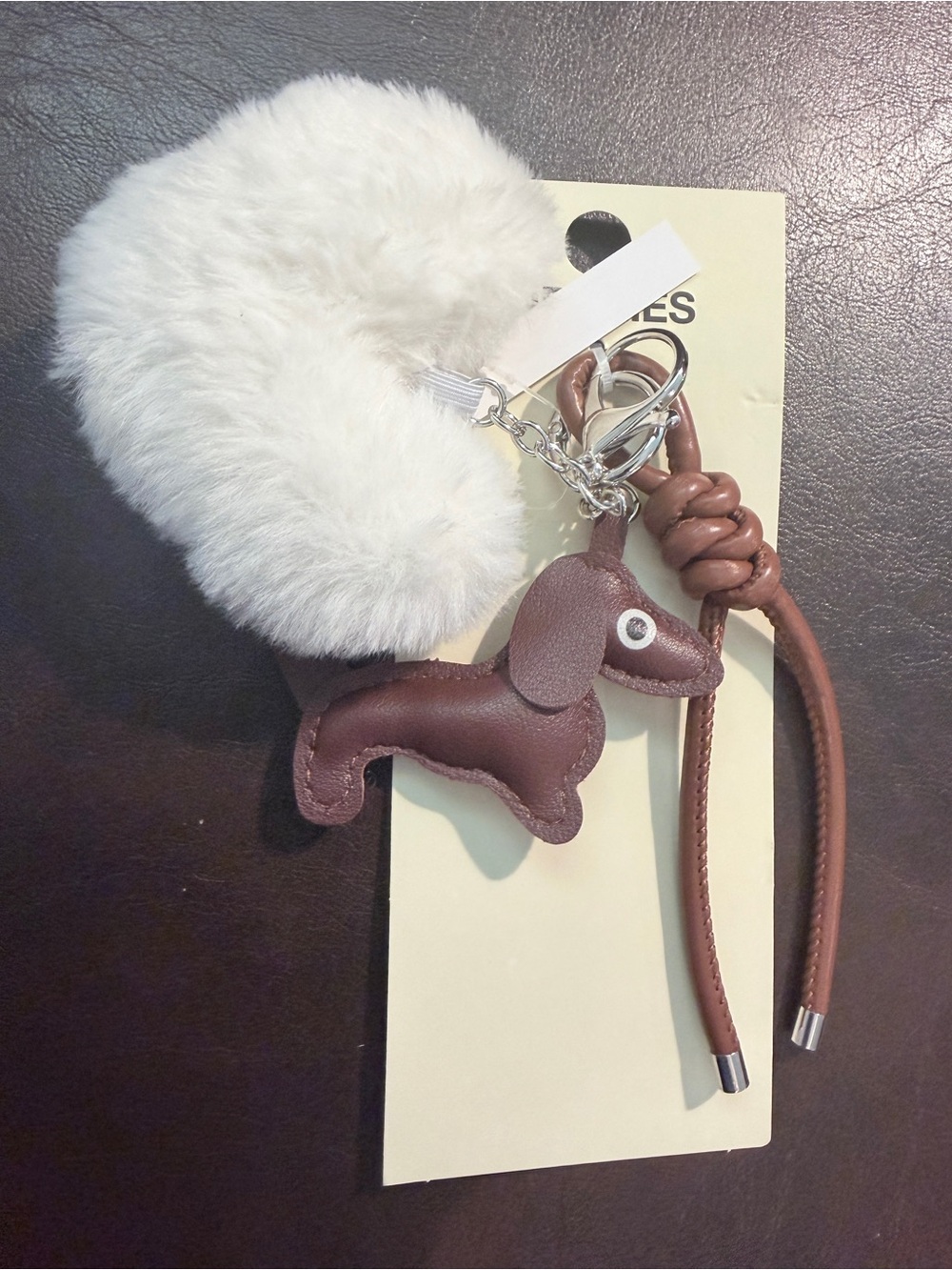 Brown Dachshund and heart Pom-Pom Keychain for bag charm
